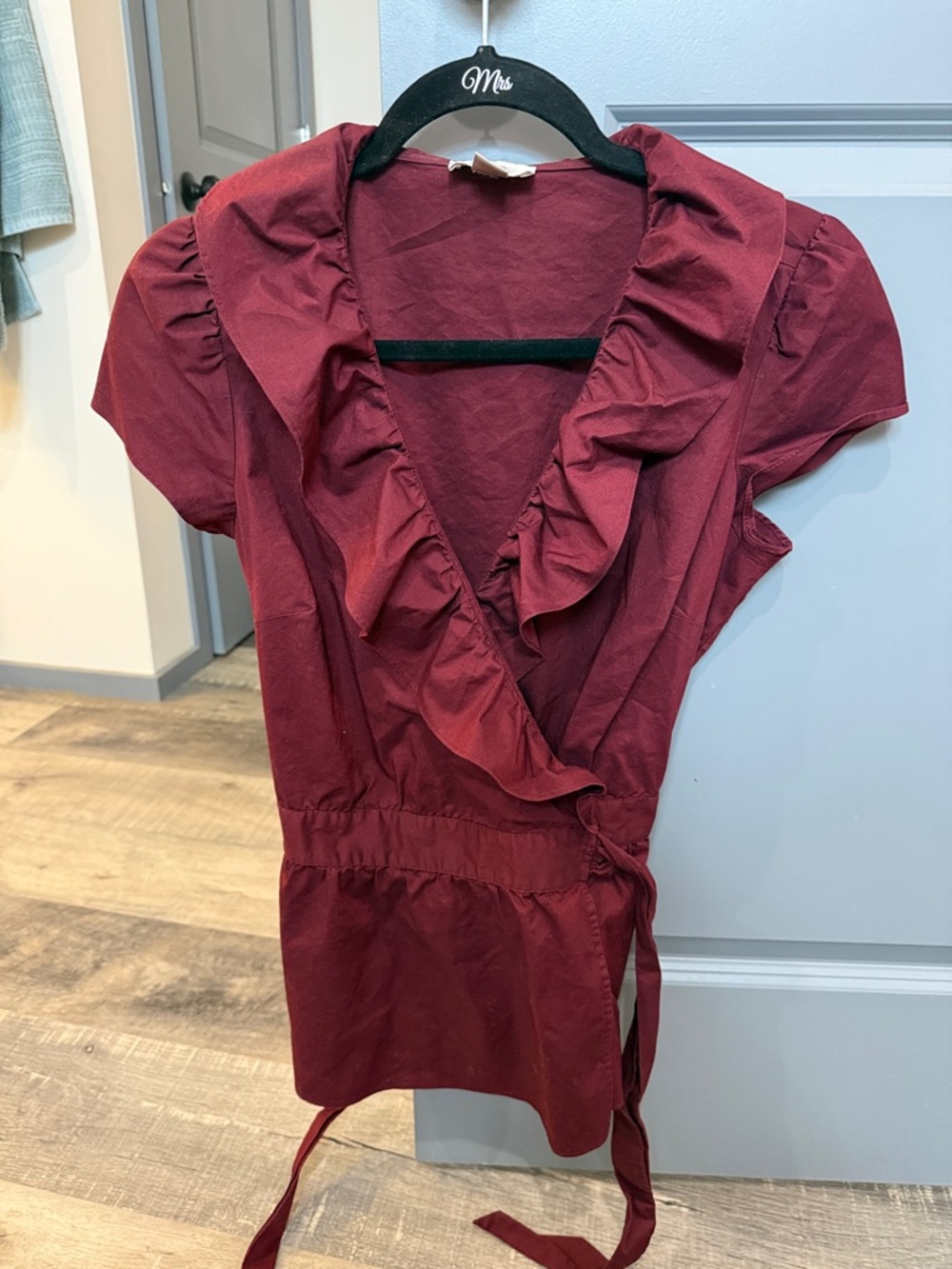 LOFT Burgundy Ruffle Wrap Blouse
